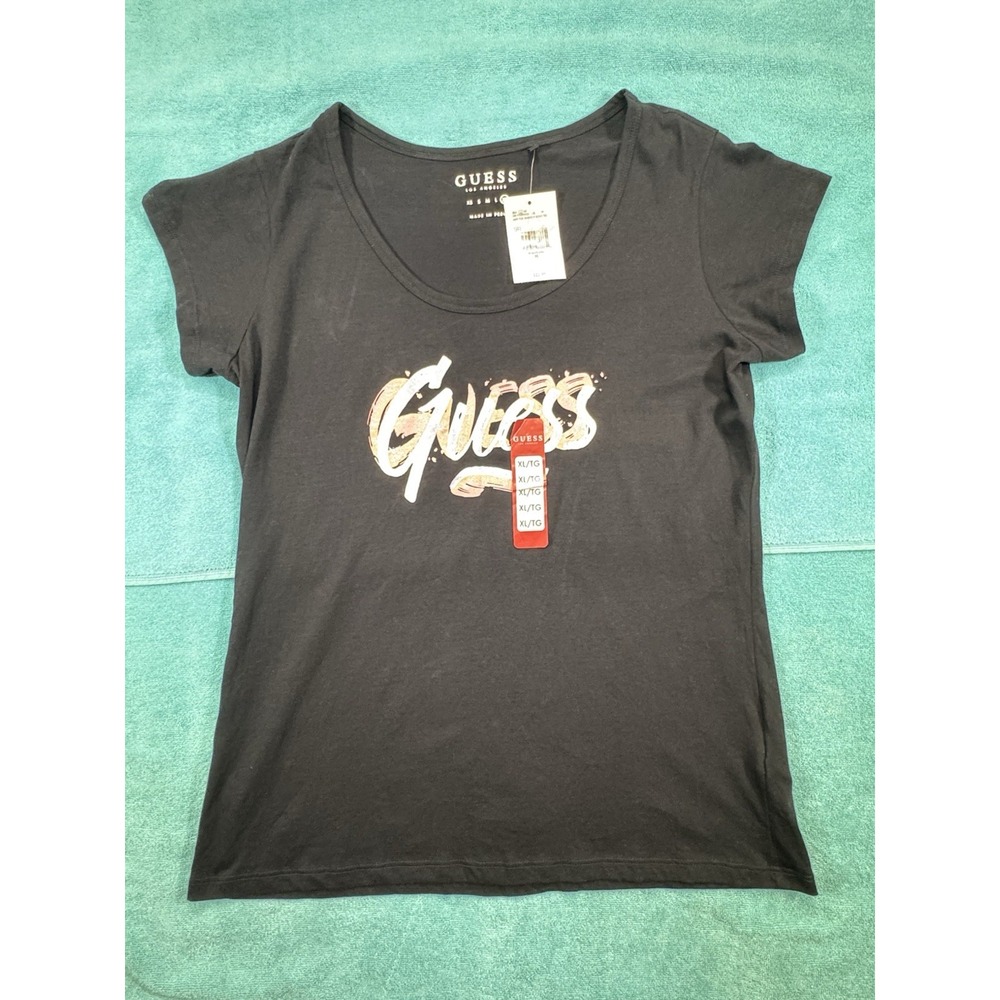 GUESS Women's XL Black Graphic Logo T-Shirt NWT Short Sleeve Tee